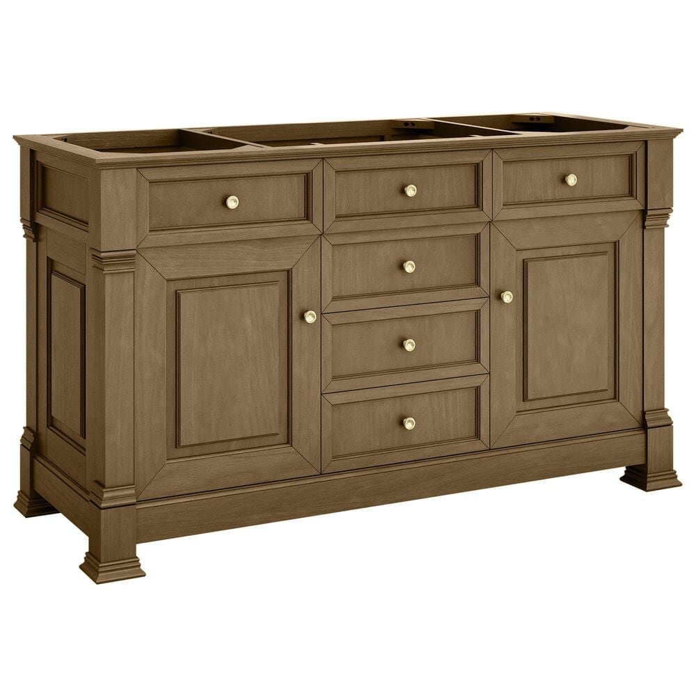 James Martin Vanities Brookfield 60" Single Bathroom Vanity in Honey Oak with Single Hole 3 cm White Zeus Quartz Top and Rectangular Sink, , large
