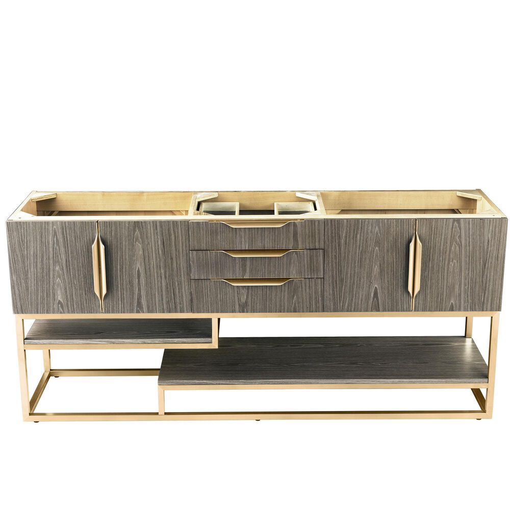 James Martin Columbia 72" Double Bathroom Vanity Cabinet in Ash Gray and Radiant Gold, , large