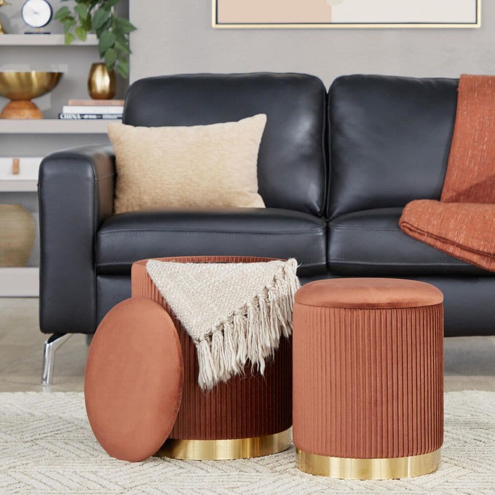 Lumisource Marla 2-Piece Nesting Pleated Ottoman Set in Light Brown, , large