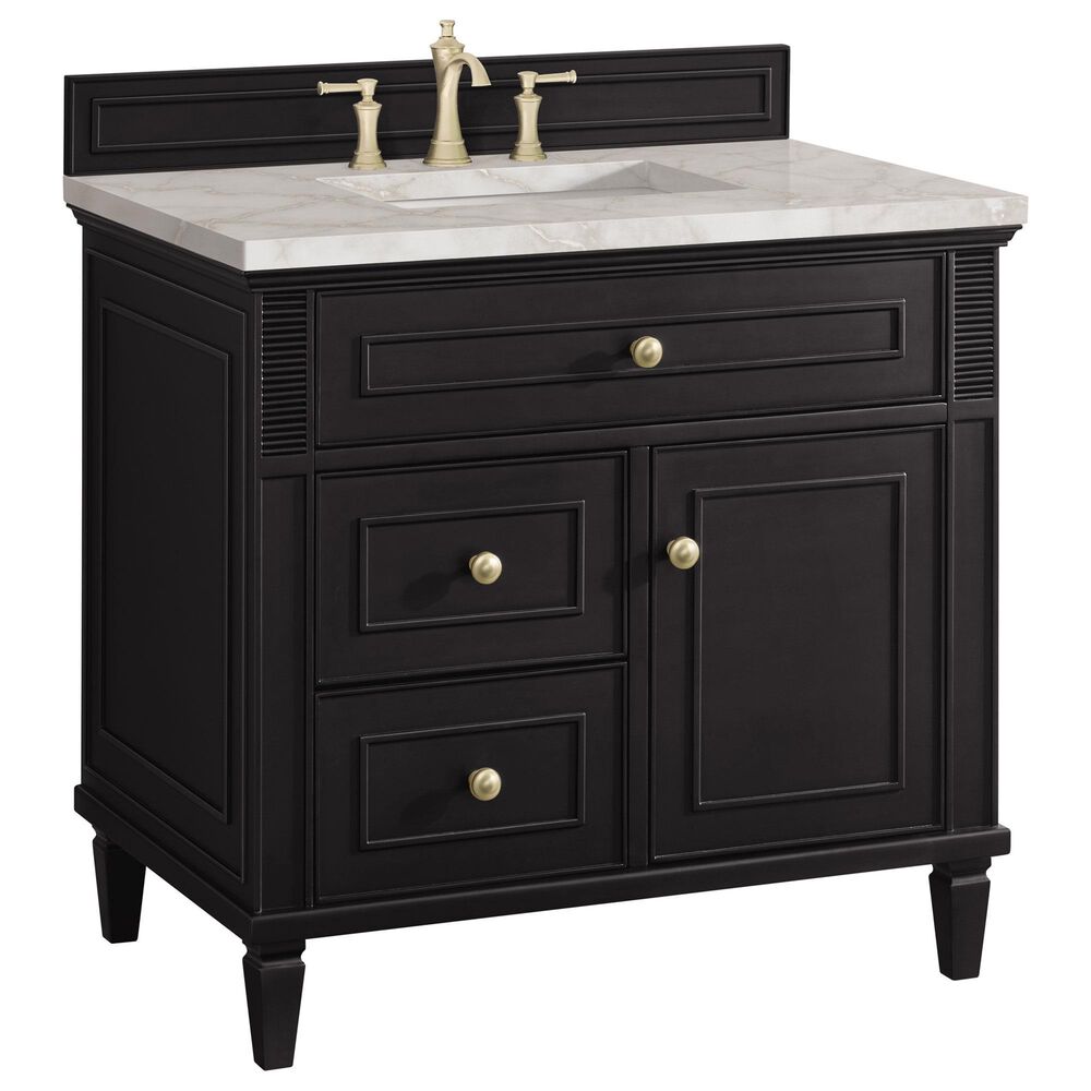 James Martin Vanities Lorelai 36" Single Vanity in Black Onyx with 3 cm Victorian Silver Quartz Top, , large