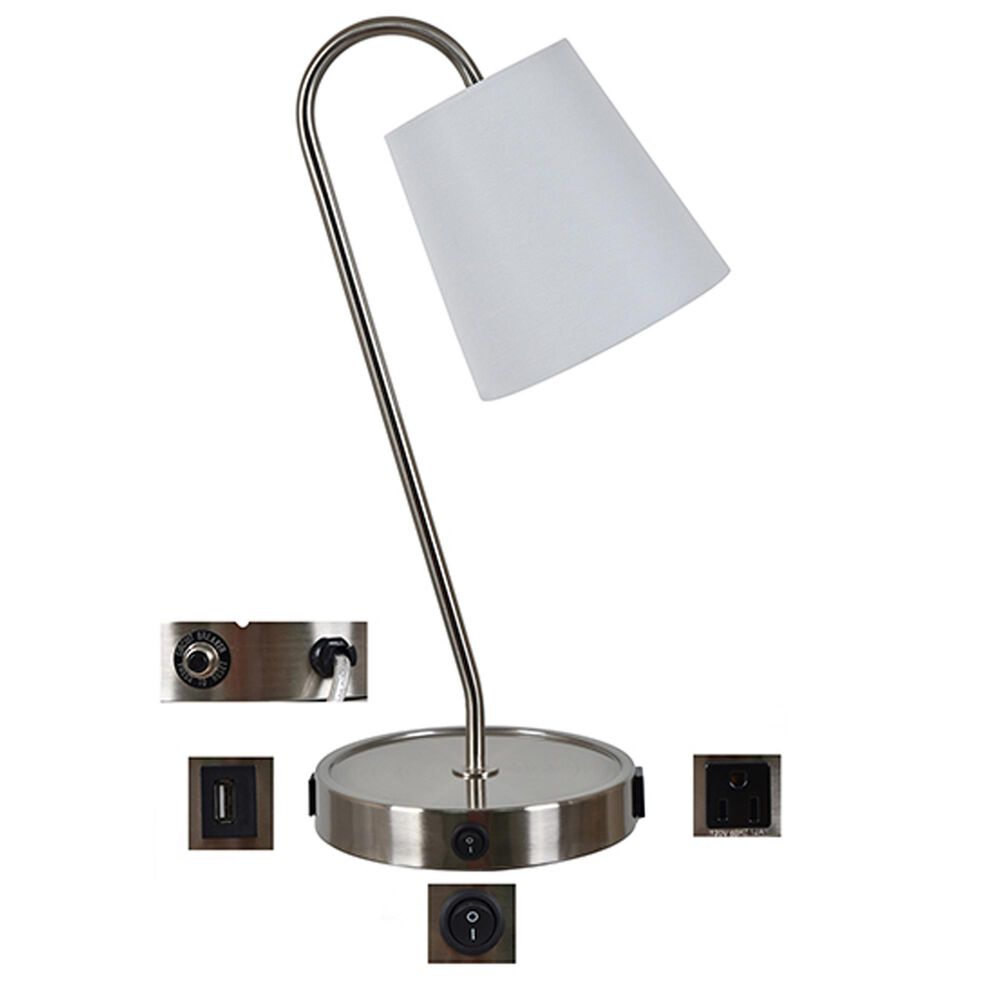 Crestview Collection Table Lamp with Charging Ports in Brushed Nickel, , large