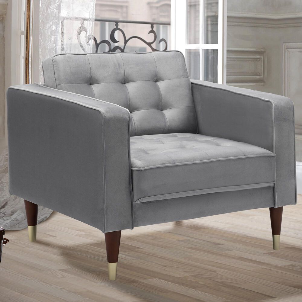 Blue River Somerset Club Chair in Grey Velvet and Gold, , large