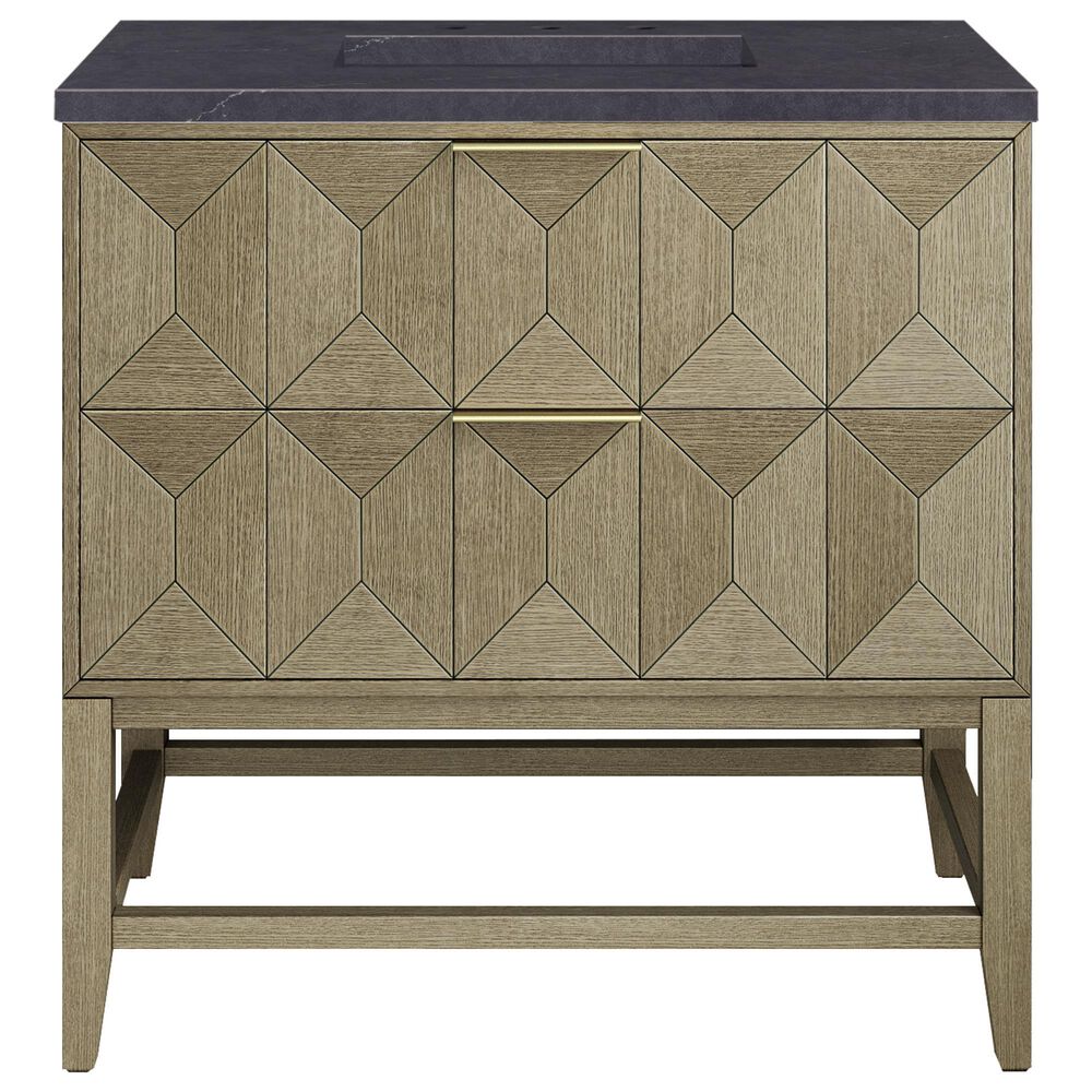 James Martin Vanities Emmeline 36" Single Bathroom Vanity in Pebble Oak with 3 cm Charcoal Soapstone Quartz Top and Rectangular Sink, , large