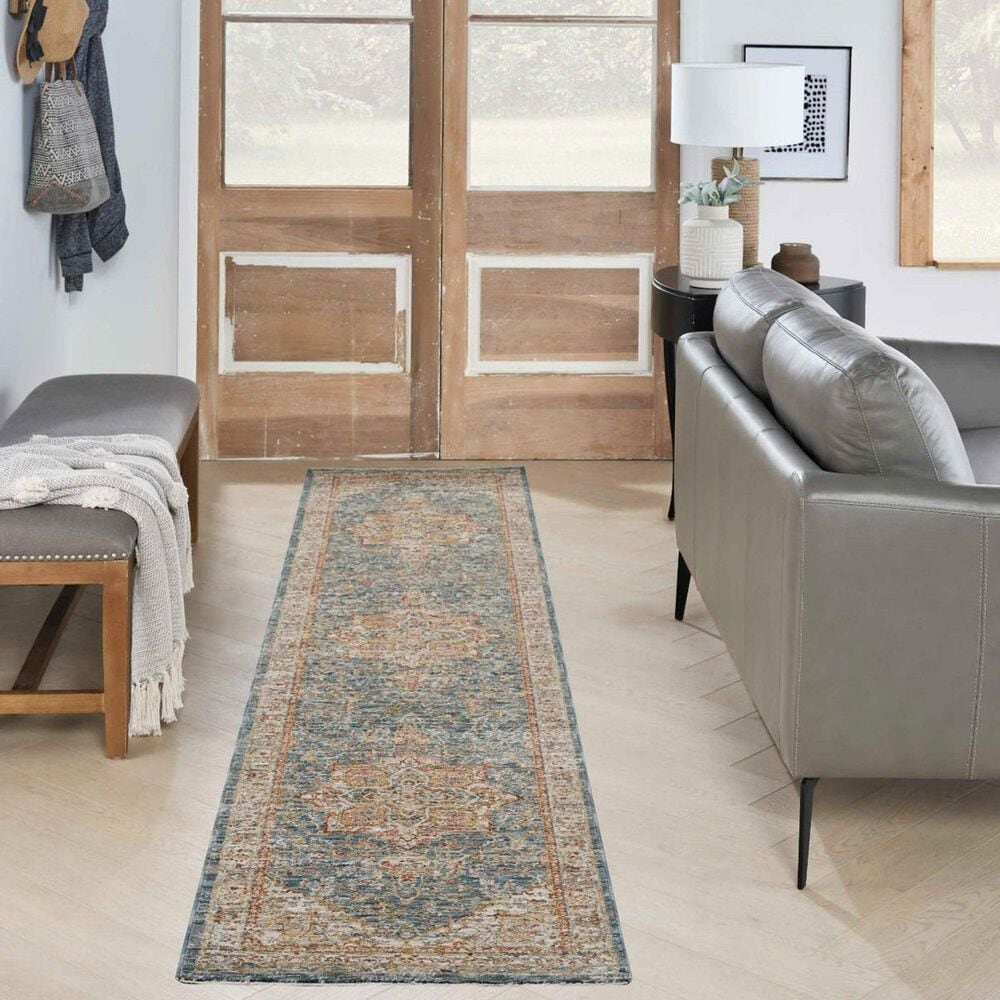 Nourison Sahar 2&#39;3&quot; x 10&#39;2&quot; Ivory and Blue Runner, , large