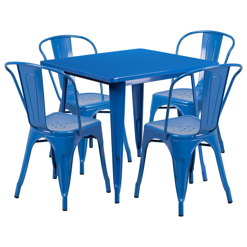Flash Furniture 5-Piece Metal Square Table Set in Blue, , large