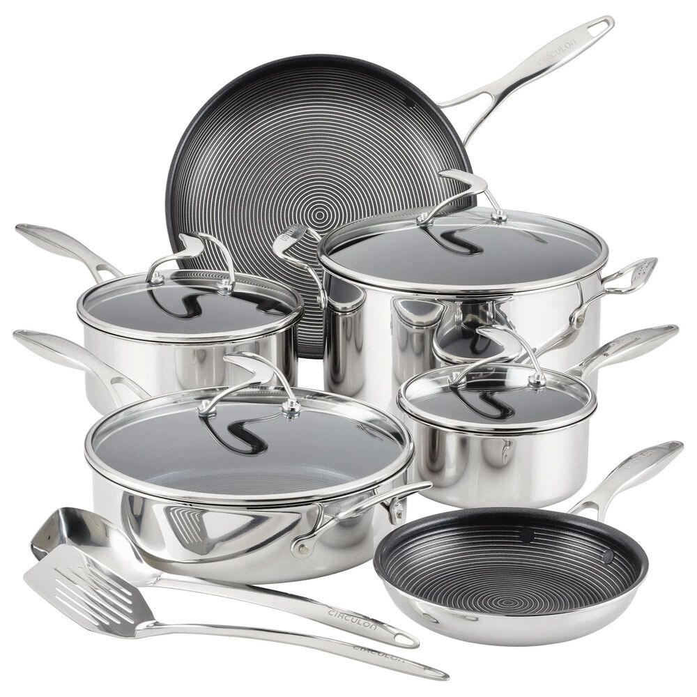 Circulon 10-Piece Tri-Ply Clad Nonstick Cookware Set with 2-Piece Bonus Utensil Set in Stainless Steel, , large