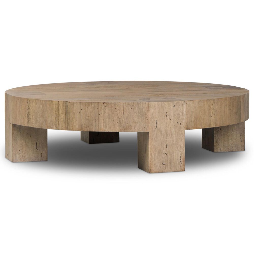 Four Hands Abaso Round Coffee Table in Rustic Wormwood Oak, , large