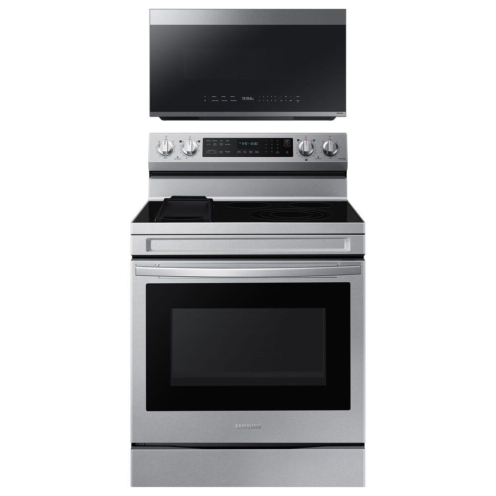 Samsung 2-Piece Kitchen Package with 6.3 Cu. Ft. Convection Freestanding Electric Range and Bespoke 2.1 Cu. Ft. Fingerprint Resistant Over-the-Range Microwave in Stainless Steel, , large
