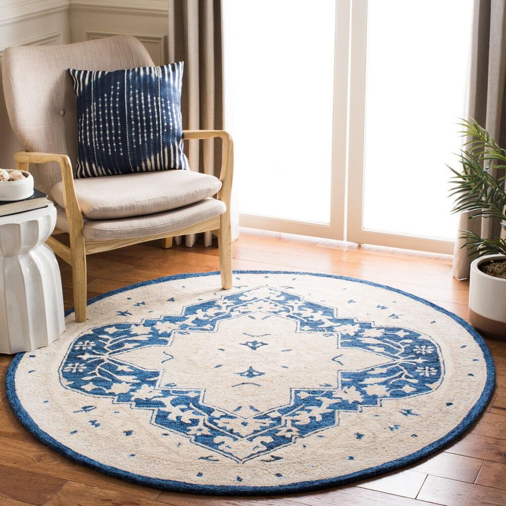 Safavieh Micro-Loop 5&#39; Round Navy and Ivory Area Rug, , large