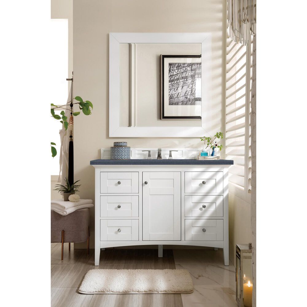 James Martin Vanities Palisades 48&quot; Single Bathroom Vanity in Bright White with 3 cm Charcoal Soapstone Quartz Top and Rectangular Sink, , large