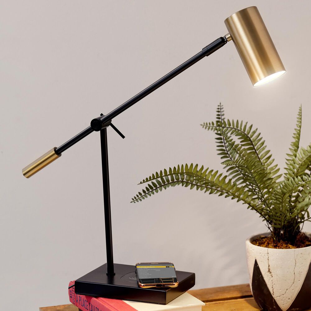 Adesso Collette LED Desk Lamp with Wireless Charging + USB in Antique Brass, , large