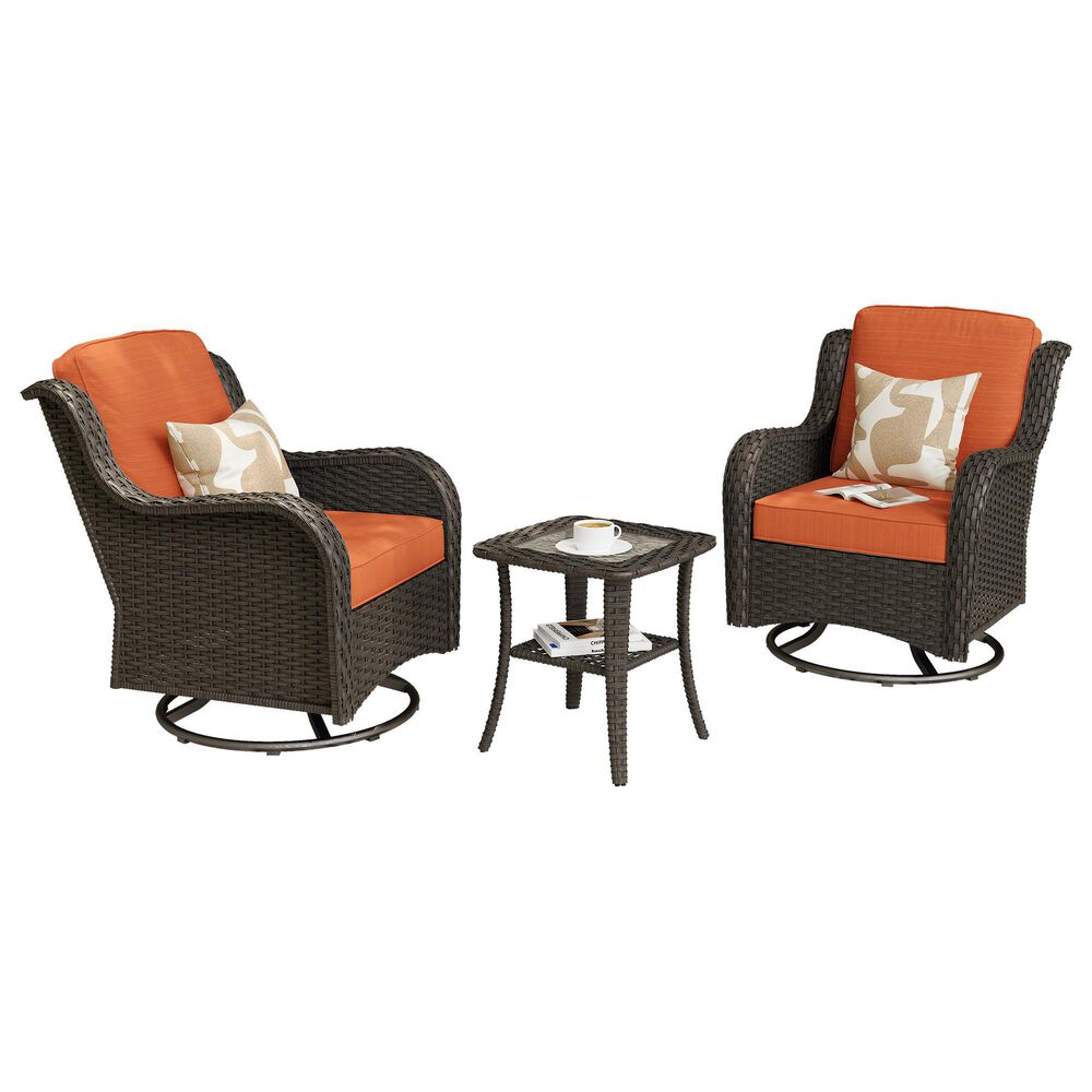 HOMLUX 3-Piece Patio Conversation Set with Swivel Chairs in Orange Red, , large