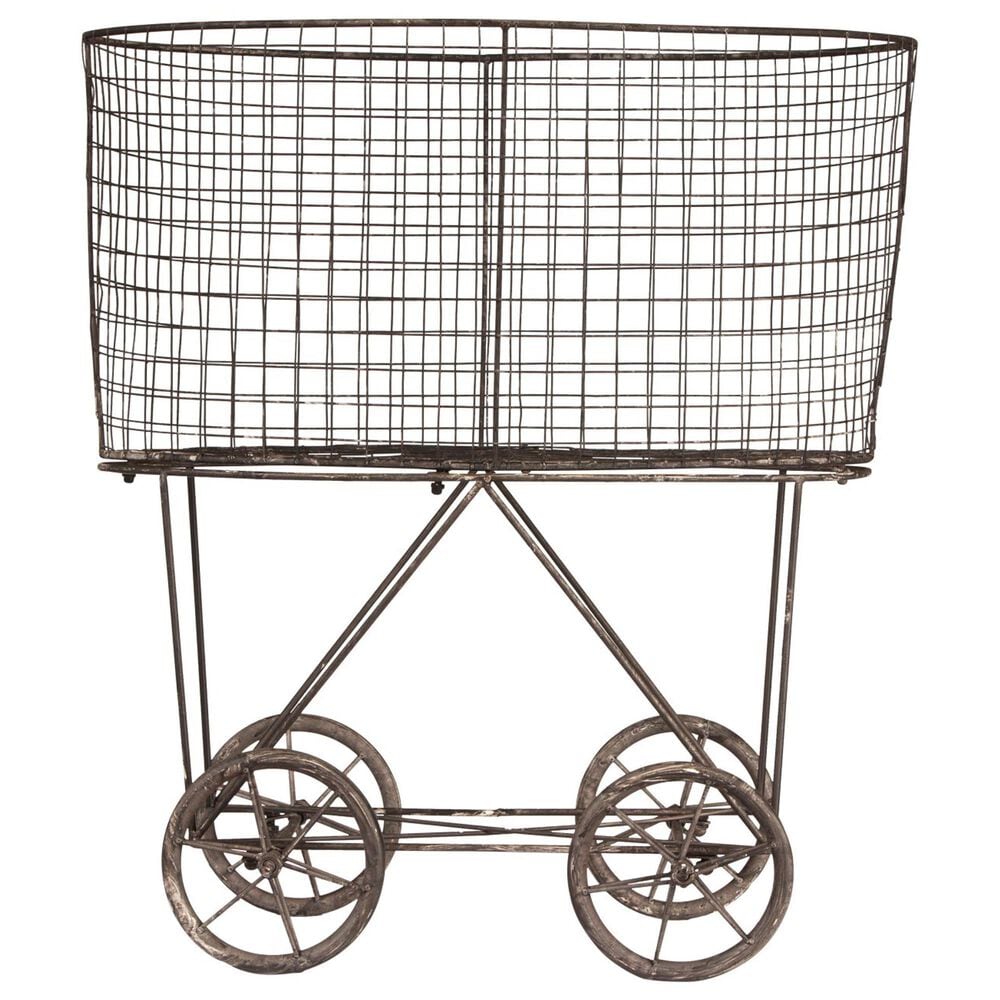 Creative Coop Metal Rolling Laundry Cart with Rack in Grey, , large