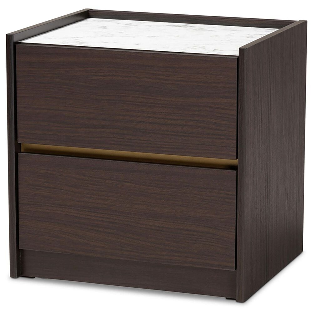 Baxton Studio Walker 2 Drawer Nightstand in Brown/Marble/Gold, , large