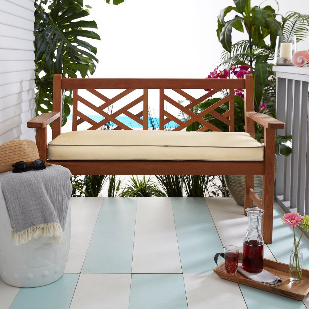 Sorra Home Sunbrella 48" x 19" Bench Cushion in Canvas Antique Beige with Gray Accents, , large