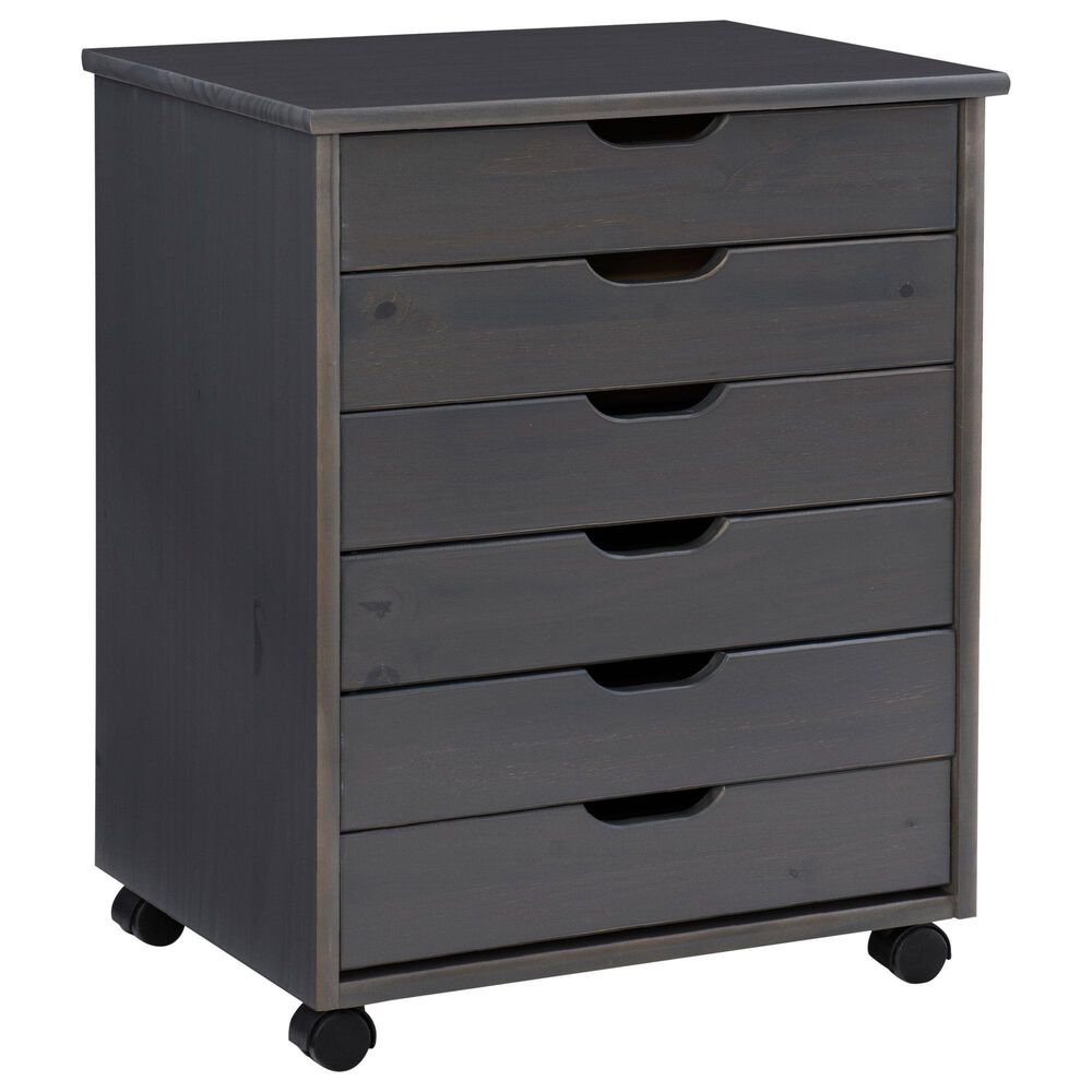 Linon Home Decor Cary 6-Drawer Wide Rolling Cart in Grey, , large