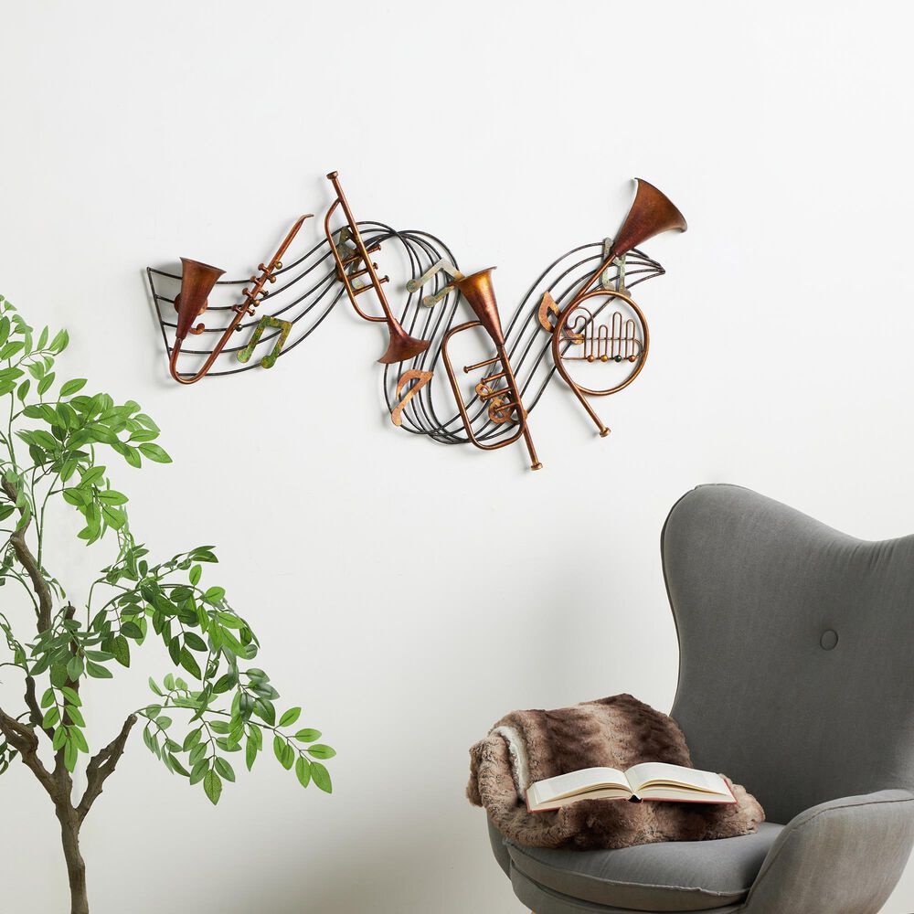 Maple and Jade 22&quot; x 34&quot; Musical Notes Wall Decor in Weathered Brown, Distressed Bronze, Green and Gold, , large