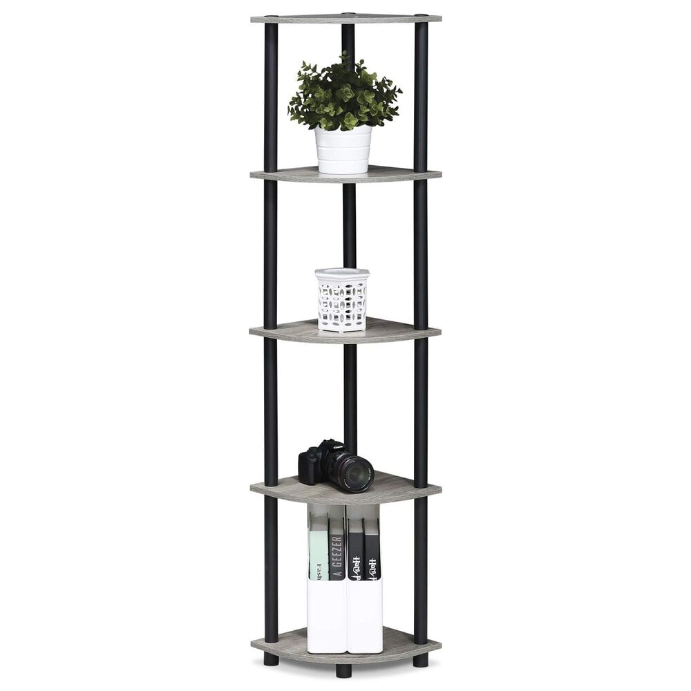 HOMLUX 5-Tier Modern Tall Corner Open Bookshelf in French Oak Grey and Black, , large