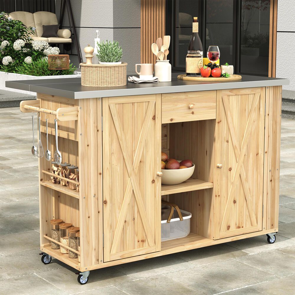 Hearth and Haven Outdoor Kitchen Island with Stainless Steel Top in Natural, , large