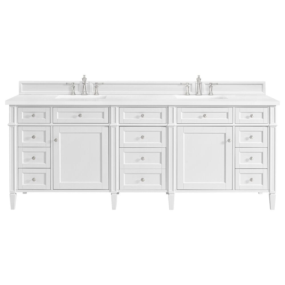 James Martin Brittany 84" Double Bathroom Vanity in Bright White with 3 cm White Zeus Top and Rectangular Sinks, , large