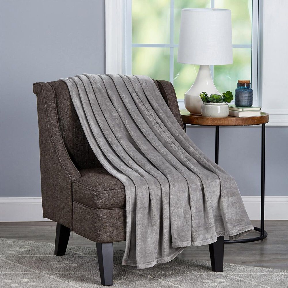 Timberlake Lavish Home Microfiber Velvet Throw in Stone Grey, , large