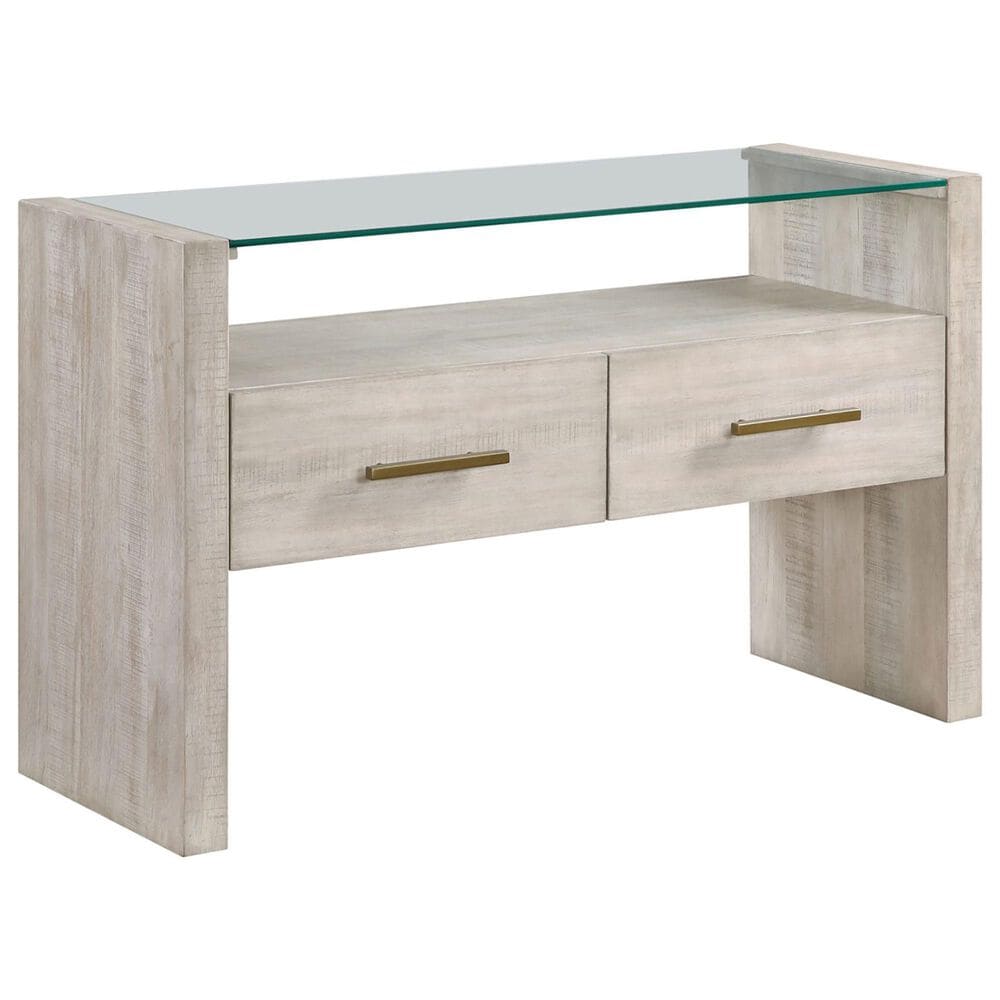 Steve Silver Garland Sofa Table in Washed Parchment and Clear, , large