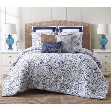 Pem America Indienne 3-Piece Full/Queen Paisley Duvet Set in Navy and White, , large