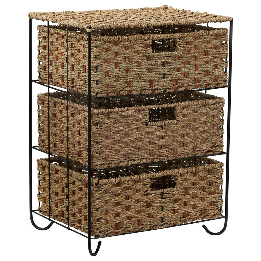 Household Essentials 3-Drawer Wicker Storage Chest in Brown, , large