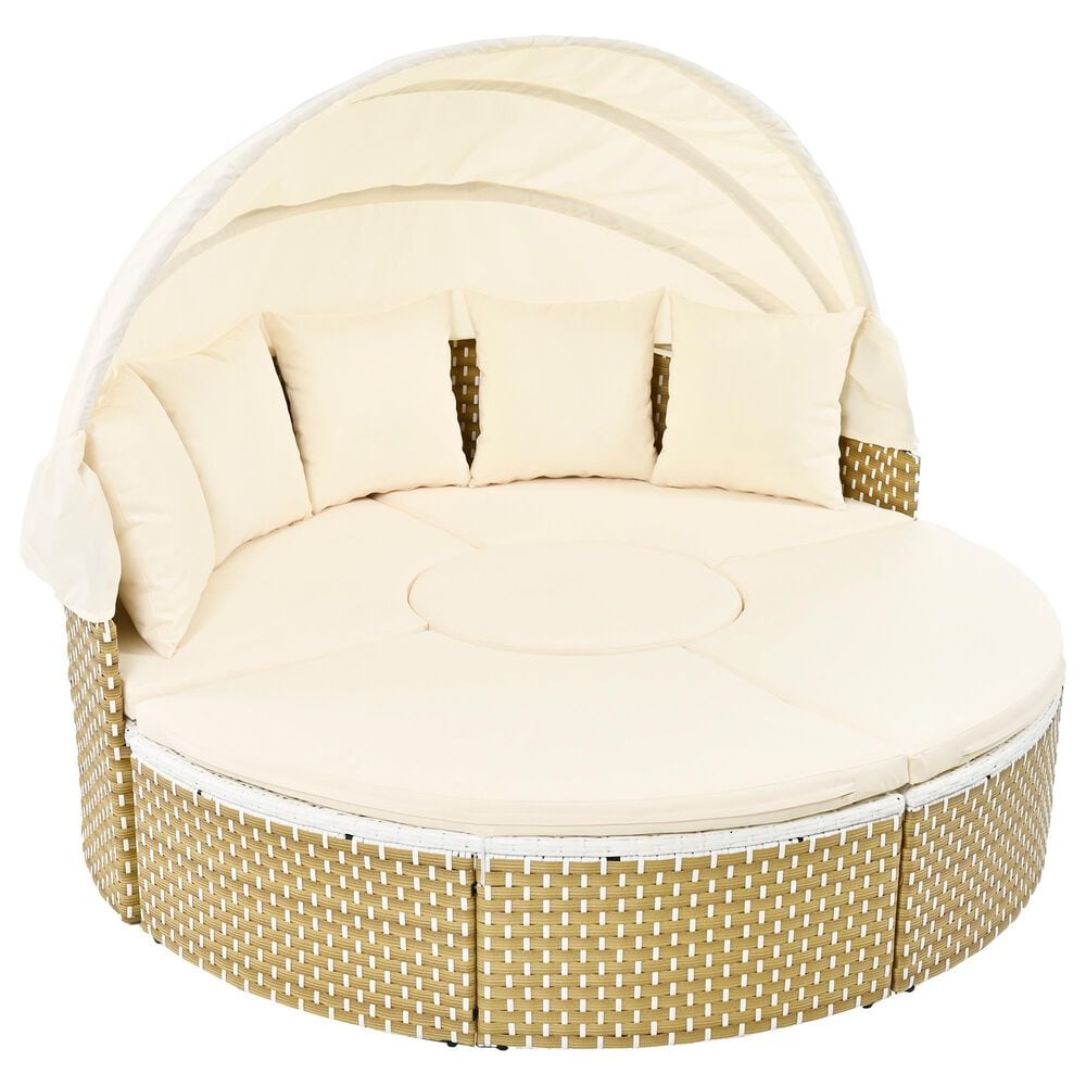 HOMLUX Patio Furniture Round Outdoor Sectional Sofa Set in Beige, , large