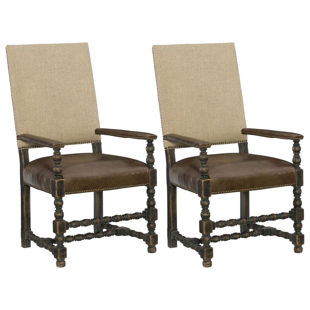 Hooker Furniture Hill Country Arm Chair with Brown and Beige Cushion in Anthracite Black (Set of 2), , large