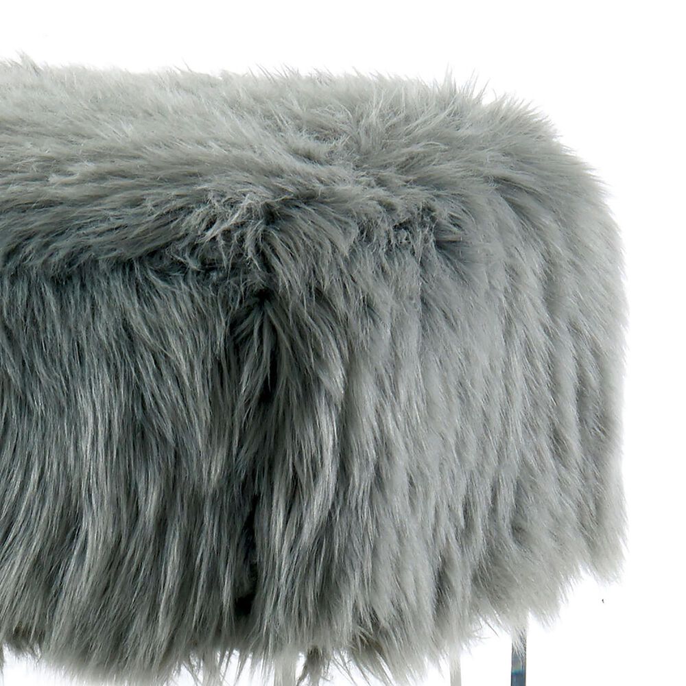 Furniture of America Scherrer Stationary Faux Fur Ottoman in Grey, , large