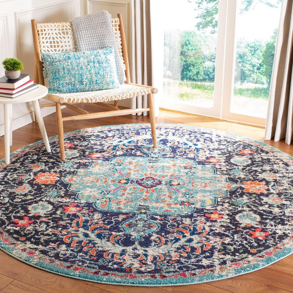Safavieh Madison MAD447Z 5&#39; Round Black and Teal Area Rug, , large