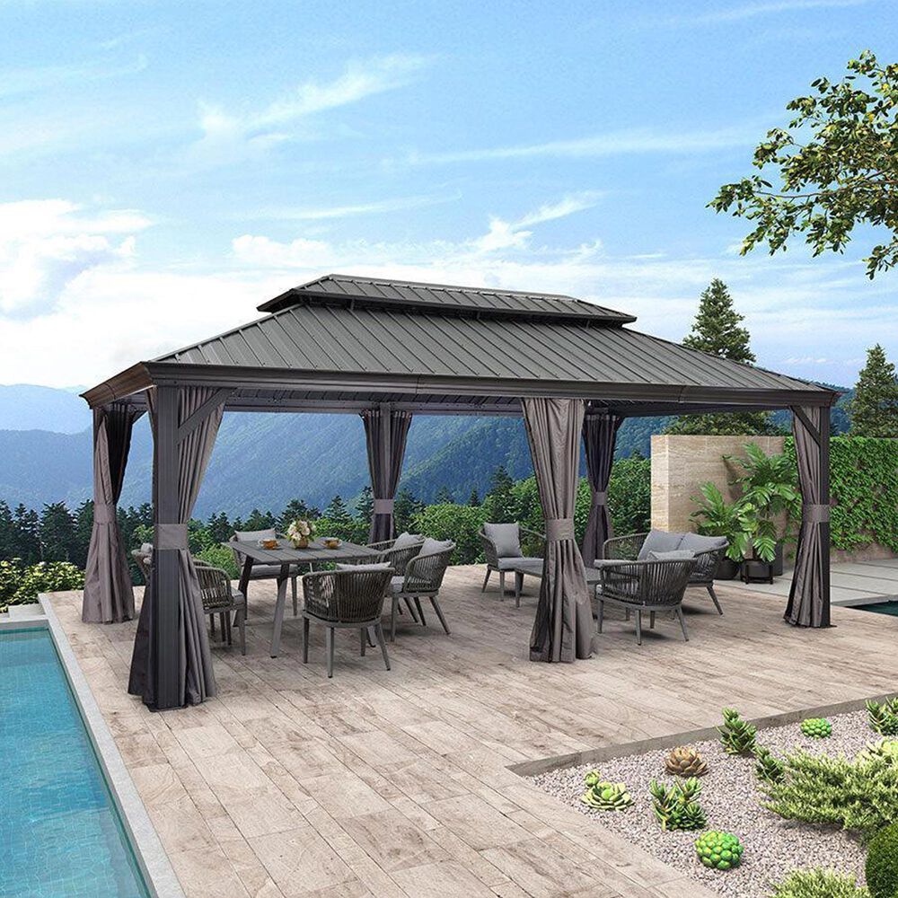 HOMLUX 20-ft x 12-ft Permanent Hardtop Gazebo in Grey with Hardtop Roof (Screen Included), , large