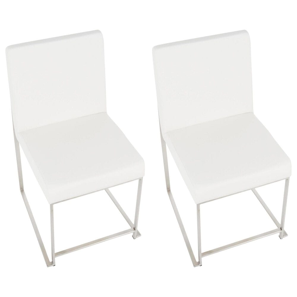 Lumisource Fuji Side Chair with White Faux Leather Cushion in Brushed Stainless Steel &#40;Set of 2&#41;, , large