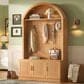 HOMLUX Farmhouse Fabric Arched Top Hall Tree with 5 Metal Hooks and Adjustable Shelves in Natural, , large