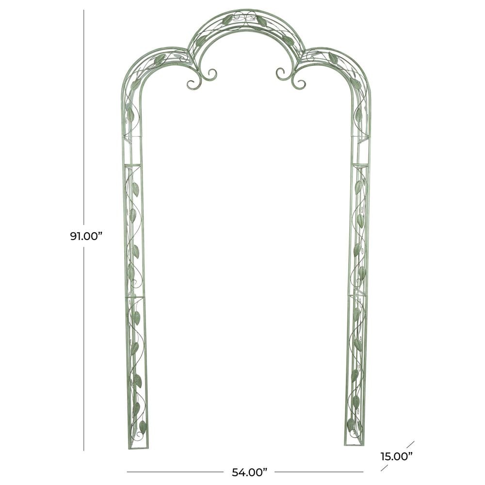 Maple and Jade Vine Arched Leaf Garden Arbor in Distressed Green, , large