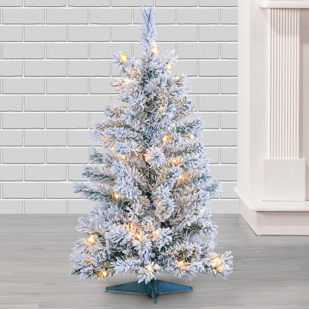 The Gerson Company 3&#39; Flocked Colorado Spruce with Clear Lights in Green, , large