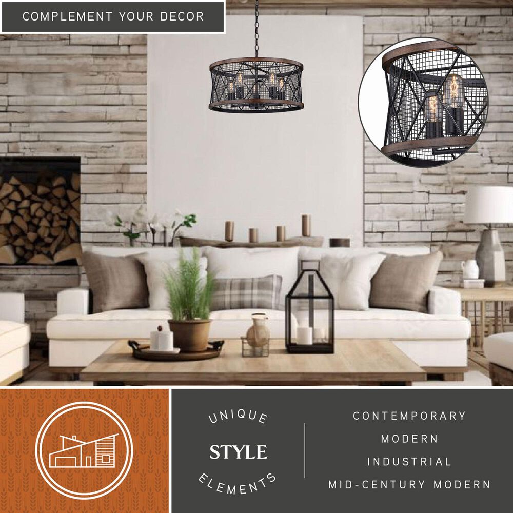 Vaxcel Bremerton 5-Light Chandelier in Black and Burnished Teak, , large