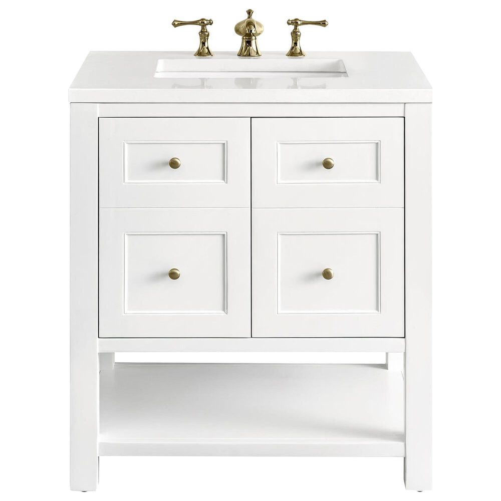 James Martin Vanities Breckenridge 30&quot; Single Bathroom Vanity in Bright White with 3 cm White Zeus Quartz Top and Rectangular Sink, , large