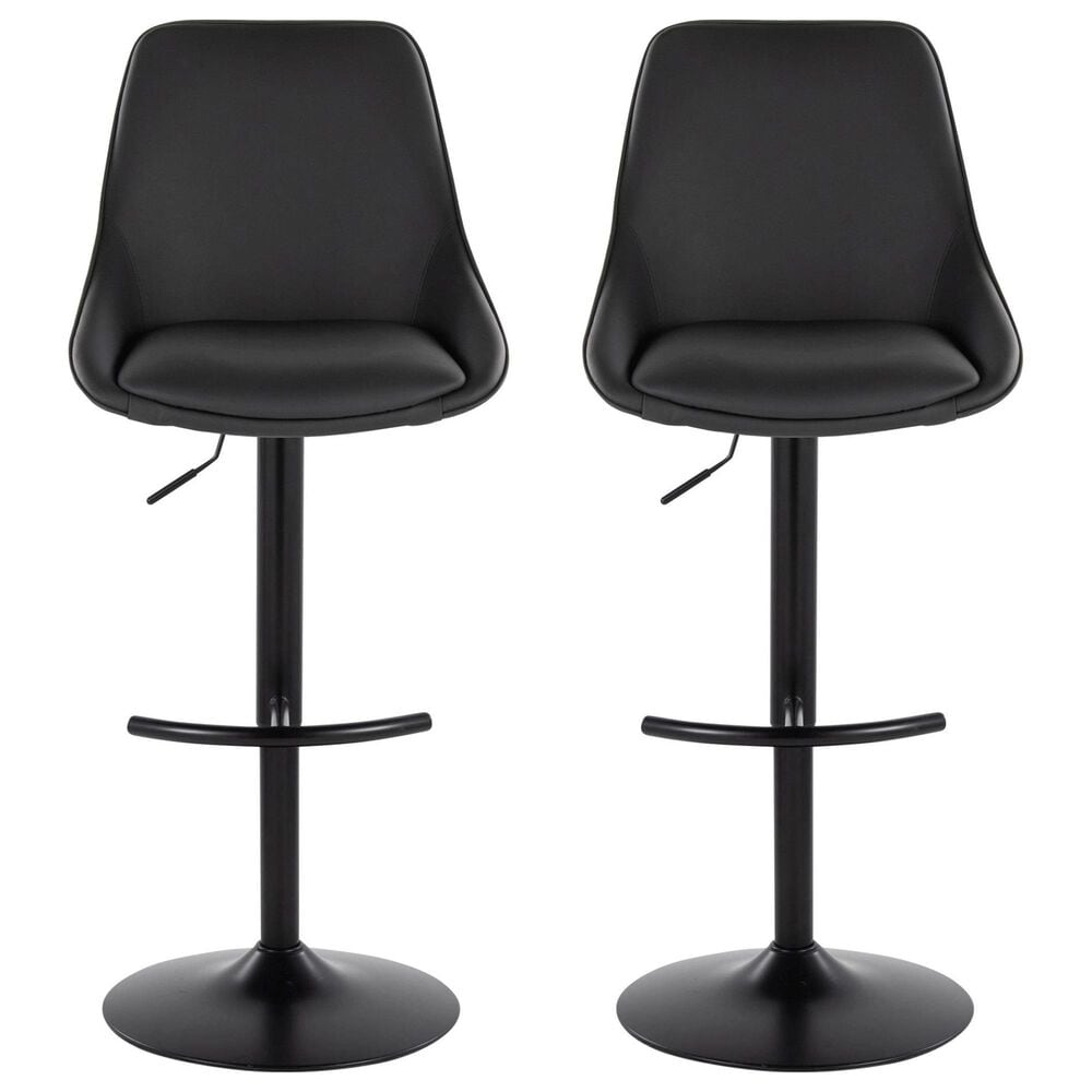 LumiSource Diana Adjustable Barstool with Black Faux Leather Upholstery in Black (Set of 2), , large