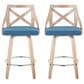 LumiSource Charlotte Swivel Counter Stool with Blue Fabric Upholstery in Whitewashed and Chrome (Set of 2), , large