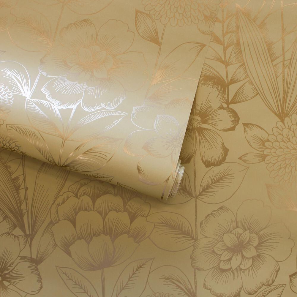 Tempaper Homestead Floral 198&quot; x 20.5&quot; Peel and Stick Wallpaper in Metallic Marigold, , large