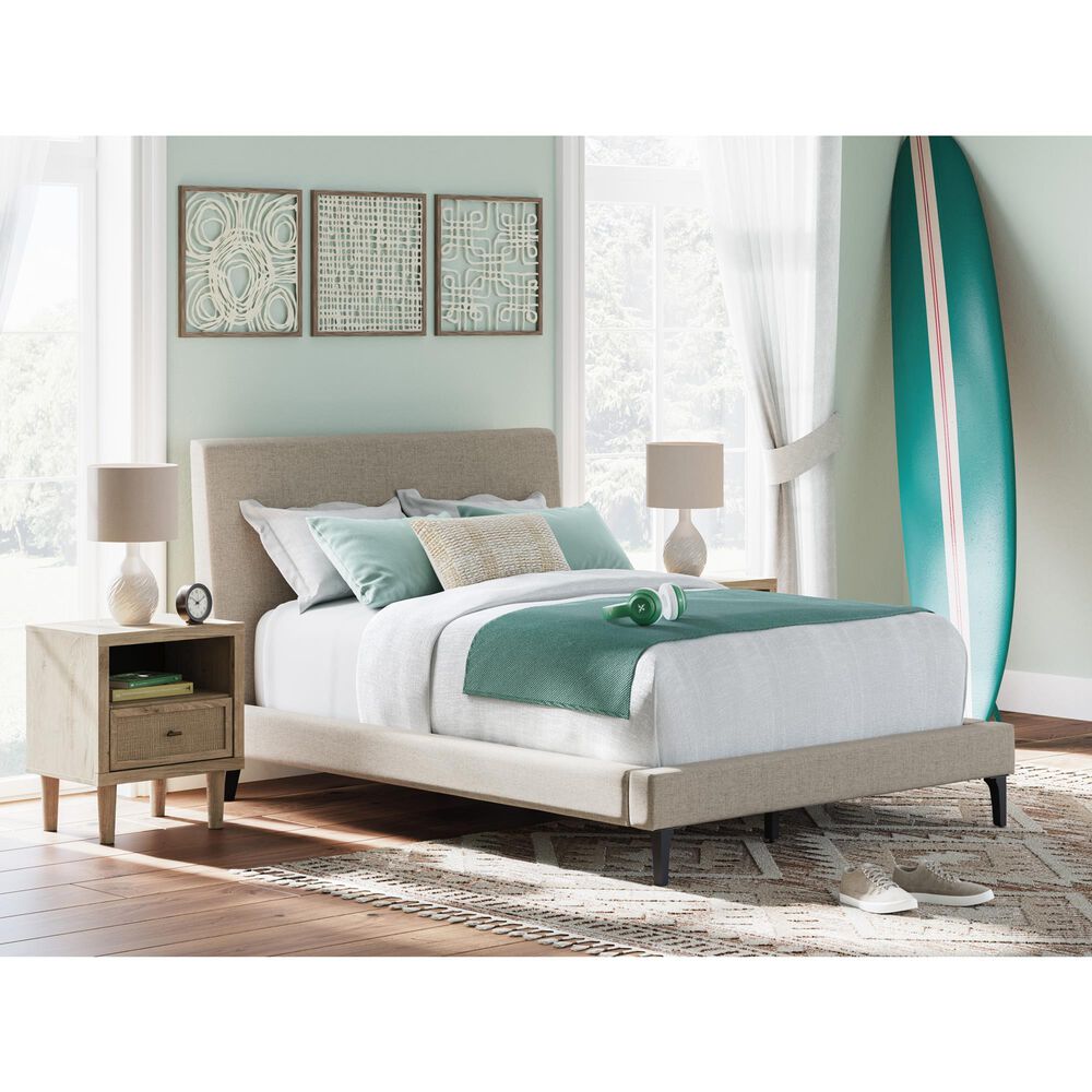 Ashley Cielden Full Upholstered Bed and Nightstand in Tan, , large