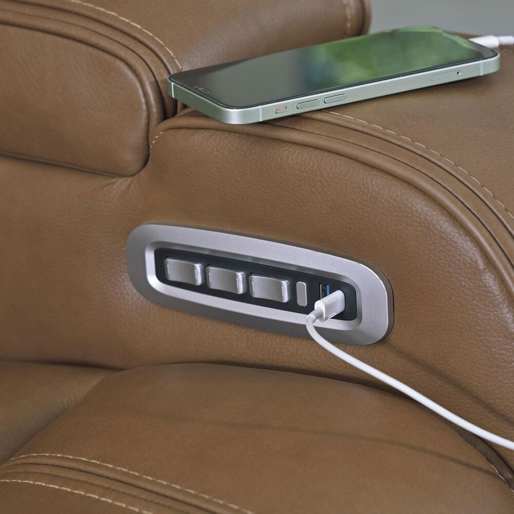 Ashley Knightington Power Reclining Sofa with Audio Seating in Caramel, , large