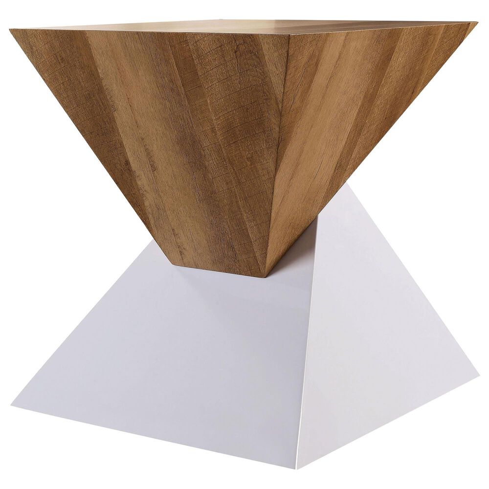 Furniture of America Sweeney End Table in White and Natural Tone, , large