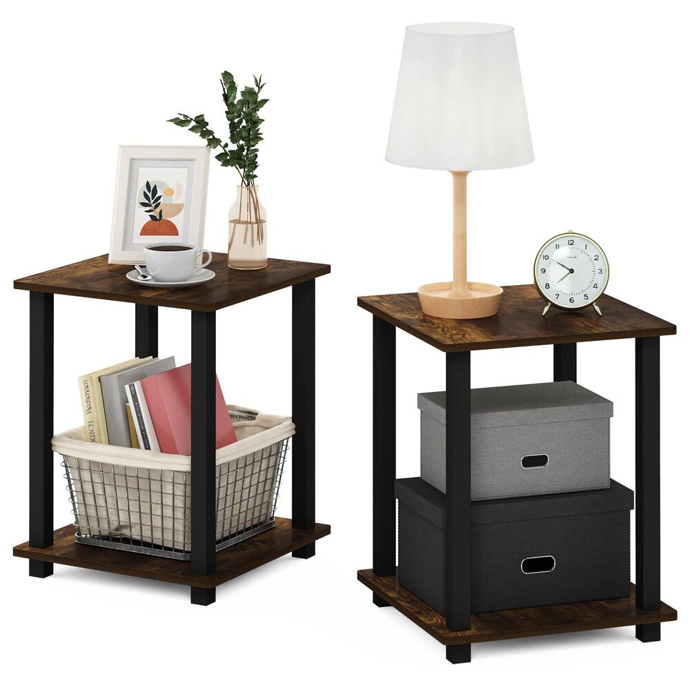 HOMLUX 2-Tier End Table in Amber Pine and Black (Set of 2), , large