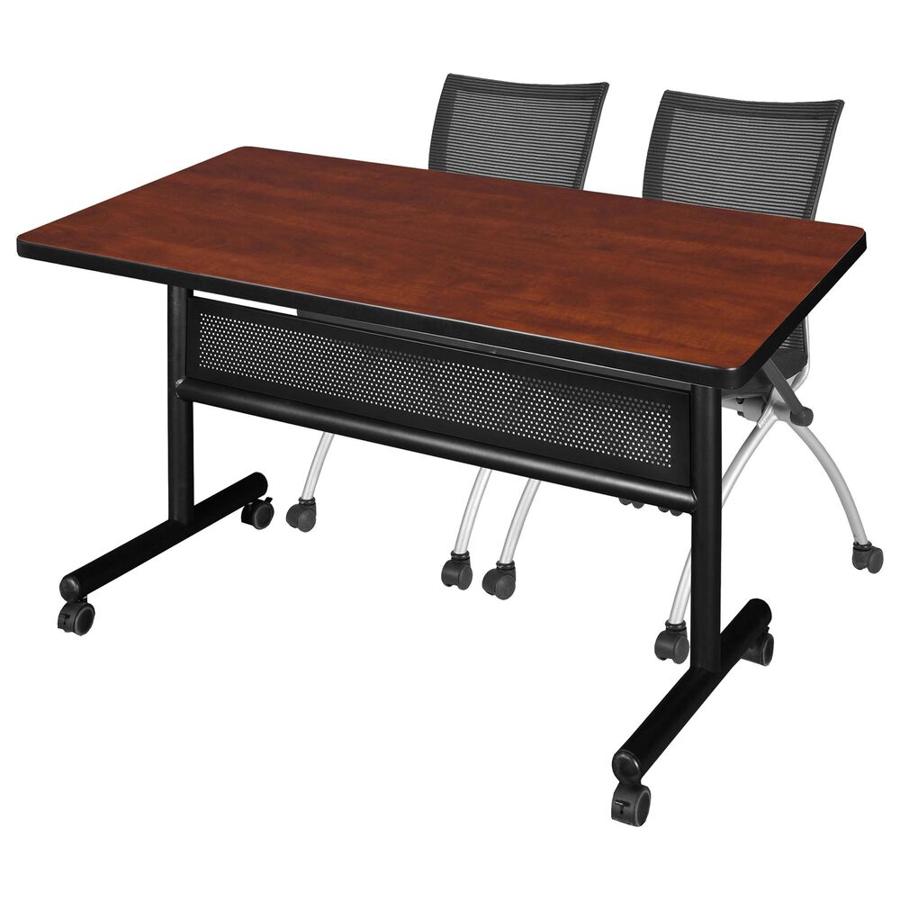 Regency Global Sourcing 3-Piece Mobile Training Table Set in Cherry/Black/Silver, , large