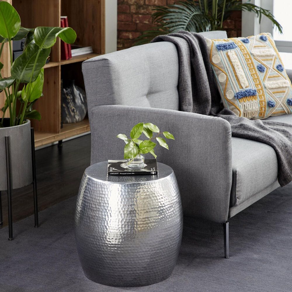 Maple and Jade Drum End Table with Hammered Design in Silver, , large