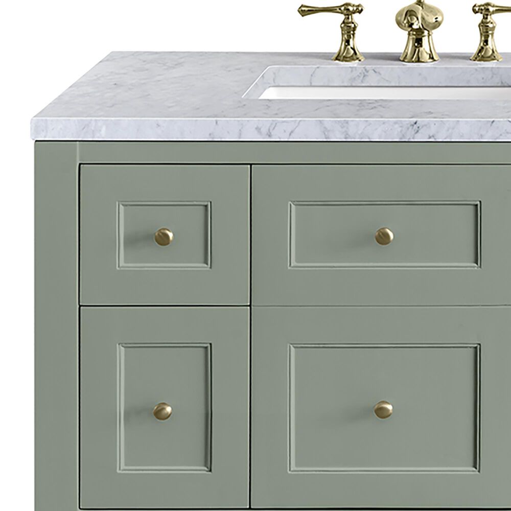 James Martin Vanities Breckenridge 72&quot; Double Bathroom Vanity in Smokey Celadon with 3 cm Carrara White Marble Top and Rectangular Sinks, , large
