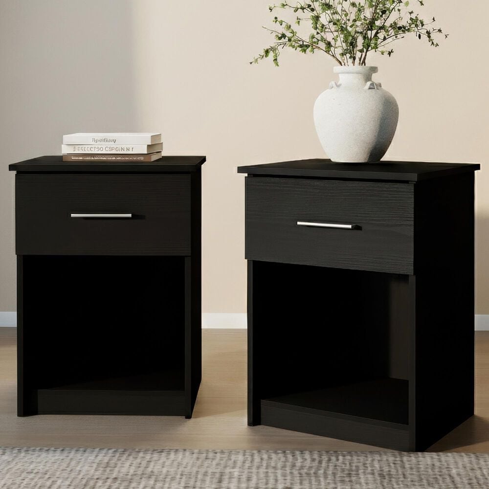 HOMLUX 1-Drawer Modern Nightstand with Bar Handle in Americano (Set of 2), , large